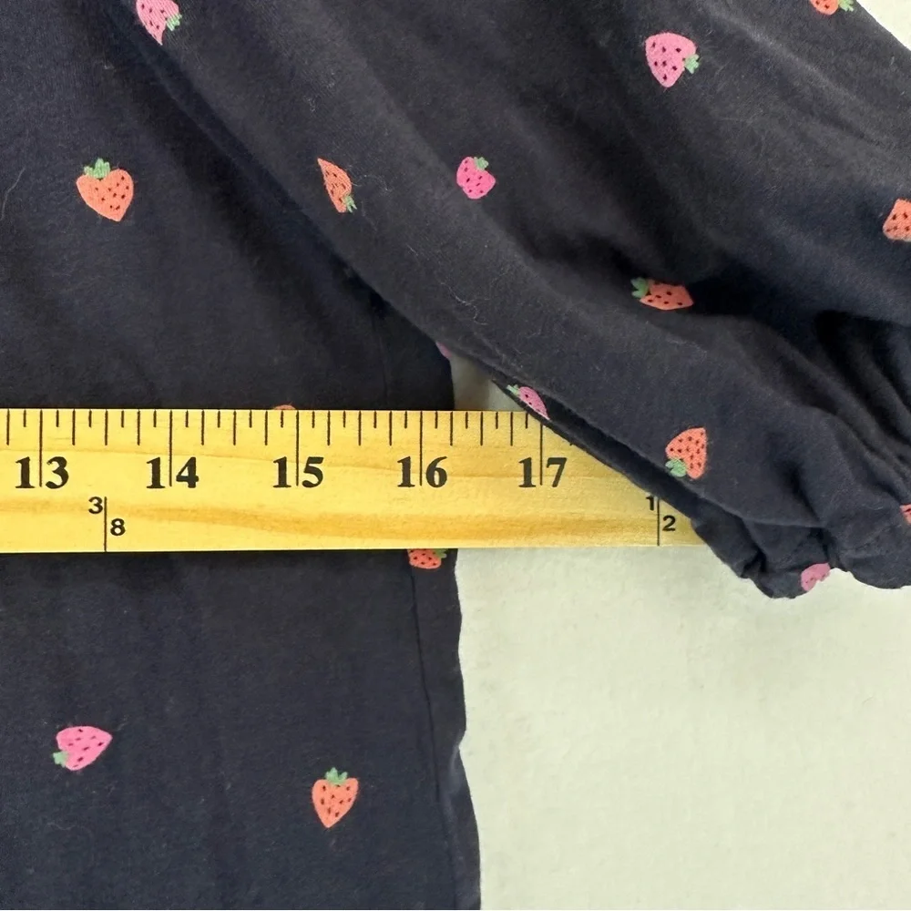 Loft Strawberry Print‎ Shirred Puff Sleeve Scoop Neck Top Size S